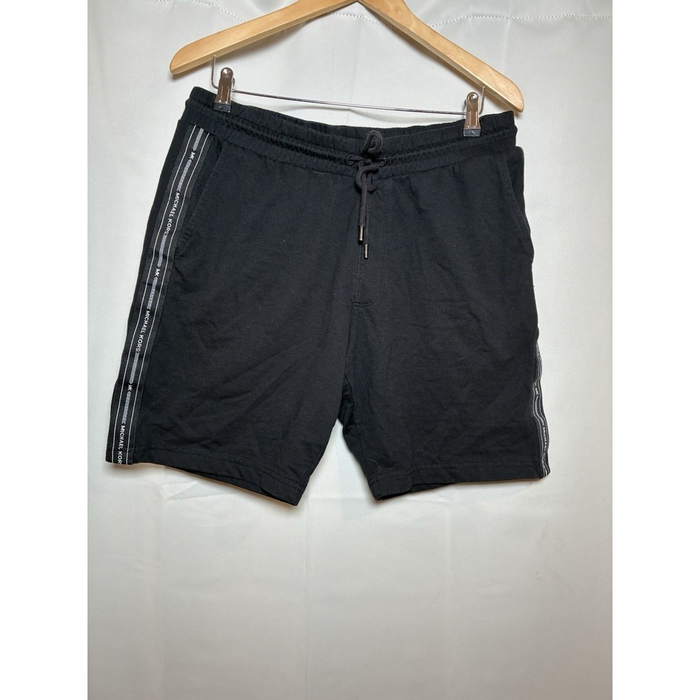 Michael Kors Men's Large‎ L Black Logo Taping Sweat Shorts Drawstring Cotton